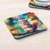 Kerst Eekhoorn als Santa Claus-56765 Bier Onderzetter (Linkerzijde)