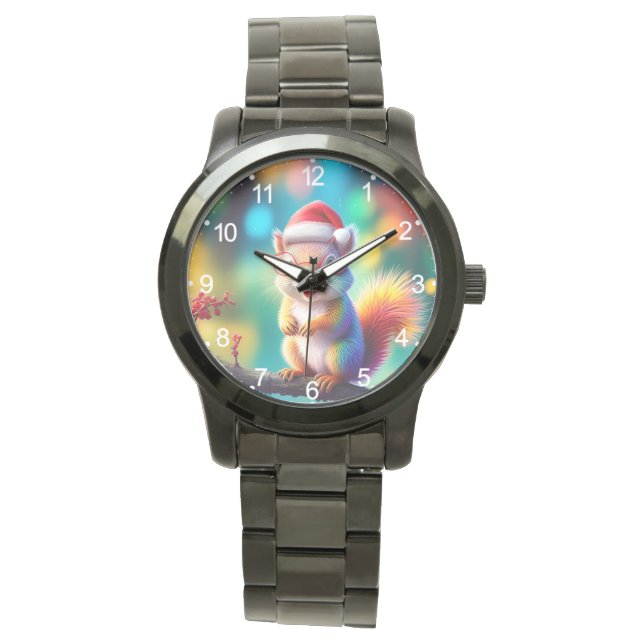 Kerst Eekhoorn als Santa Claus-56765 Horloge (Voorkant)