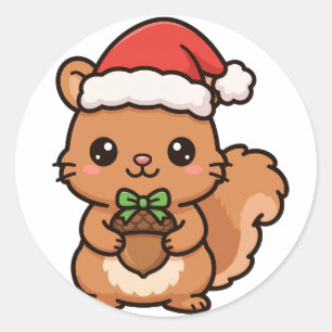 Kerst-eekhoorn Eikel Cadeau Ronde Sticker