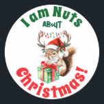 Kerst Eekhoorn & gewei & geschenkdoos Ronde Sticker<br><div class="desc">tekst Kerst Eekhoorn met gewei,  lichten en geschenkdoos voor klassieke ronde Stickers- Ik ben gek op kerst! Super leuk cadeau voor vrienden,  familie of elke persoon die je liefhebt.</div>