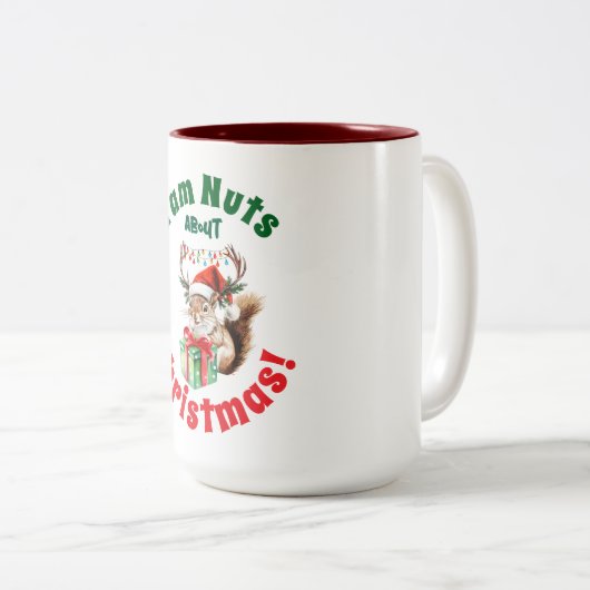 Kerst Eekhoorn & gewei & geschenkdoos Tweekleurige Koffiemok (Voorkant rechts)