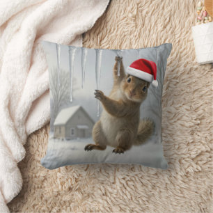 Kerst-eekhoorn hangend aan een ijspegel kussen
