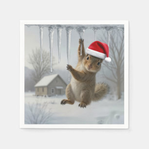 Kerst eekhoorn hangend aan een ijspegel servet