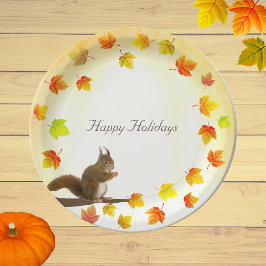 Kerst eekhoorn & herfstbladeren  papieren bordje
