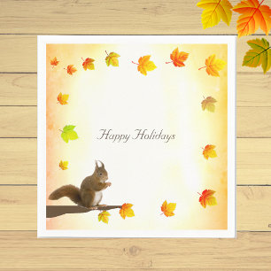 Kerst eekhoorn & herfstbladeren servet