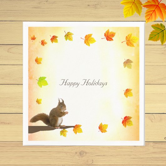 Kerst eekhoorn & herfstbladeren servet