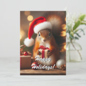 Kerst Eekhoorn Holding Gift  Kaart (Staand voorkant)