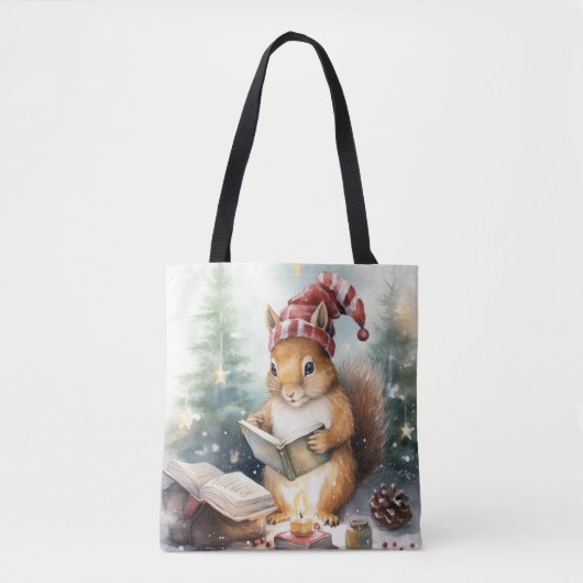 Kerst eekhoorn lezend tote bag (Voorkant)