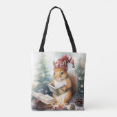 Kerst eekhoorn lezend tote bag (Achterkant)