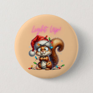 Kerst Eekhoorn met Feestelijke Lichten Kaart Ronde Button 5,7 Cm