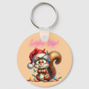 Kerst Eekhoorn met Feestelijke Lichten Kaart Sleutelhanger