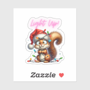 Kerst Eekhoorn met Feestelijke Lichten Kaart Sticker