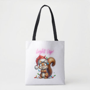 Kerst Eekhoorn met Feestelijke Lichten Kaart Tote Bag
