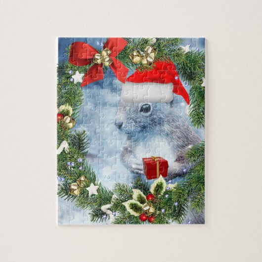 Kerst eekhoorn met kerstkrans legpuzzel (Verticaal)