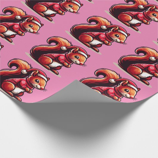 Kerst eekhoorn met kerstmuts, Xmas eekhoorn Cadeaupapier (Hoek)