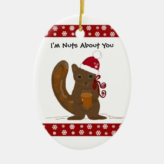 Kerst eekhoorn met leuke spreuk keramisch ornament (Voorkant)