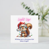 Kerst eekhoorn met lichten Leuke kerstkaart (Staand voorkant)