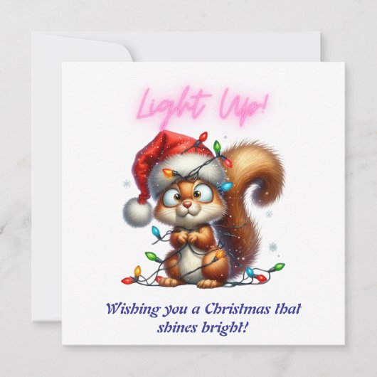 Kerst eekhoorn met lichten Leuke kerstkaart (Voorkant)