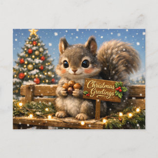 Kerst eekhoorn met noten en kerstboom briefkaart