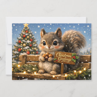Kerst eekhoorn met noten en kerstboom feestdagenkaart