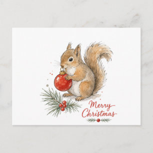 Kerst eekhoorn met rode ornament briefkaart