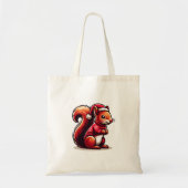 Kerst Eekhoorn met Santa Hoed, Kerstmis Eekhoorn Tote Bag (Voorkant)