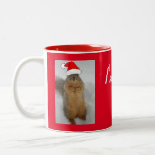 Kerst eekhoorn met Sinterklaas hoed Tweekleurige Koffiemok