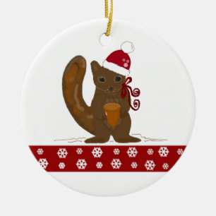 Kerst eekhoorn met sneeuwvlokrand keramisch ornament