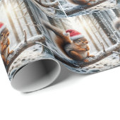 Kerst eekhoorn op besneeuwde boomtak cadeaupapier (Rol Hoek)