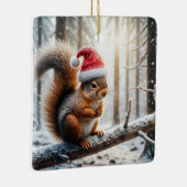 Kerst eekhoorn op besneeuwde boomtak keramisch ornament (Rechts)