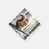 Kerst eekhoorn op besneeuwde boomtak servet (Hoek)