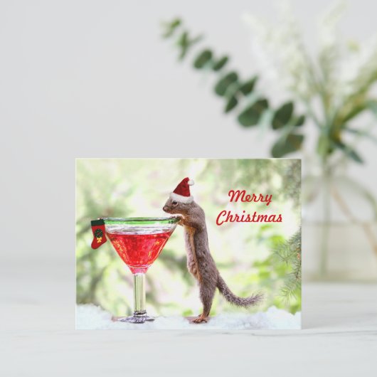 Kerst Eekhoorn op Happy Hour Feestdagenkaart (Staand voorkant)