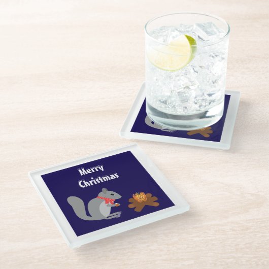 Kerst Eekhoorn Roosteren Hazelnoten op Log Fire Glazen Onderzetter (Schuin)