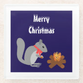 Kerst Eekhoorn Roosteren Hazelnoten op Log Fire Glazen Onderzetter (Voorkant)