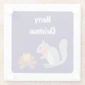 Kerst Eekhoorn Roosteren Hazelnoten op Log Fire Glazen Onderzetter (Achterkant)