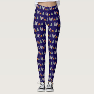 Kerst Eekhoorn Roosteren Hazelnoten op Log Fire Leggings