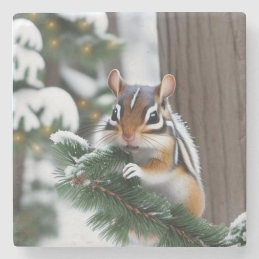 Kerst Eekhoorn Stenen Onderzetter (Voorkant)