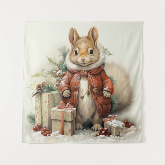 Kerst Eekhoorn Tapestry Wandkleed (Voorkant)