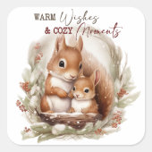 Kerst eekhoorn warme wensen gezellige momenten vierkante sticker (Voorkant)