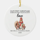 Kerst Eekhoorns Familie van Drie Keramisch Ornament (Voorkant)