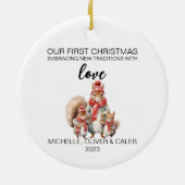 Kerst Eekhoorns Familie van Drie Keramisch Ornament (Achterkant)