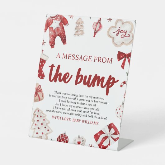 Kerst Een bericht van het Bump Baby shower teken Reclamebord Met Voetstuk (Voorkant)