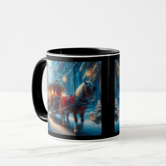 Kerst Een paard en Carragie rijden Mok (Voorkant links)