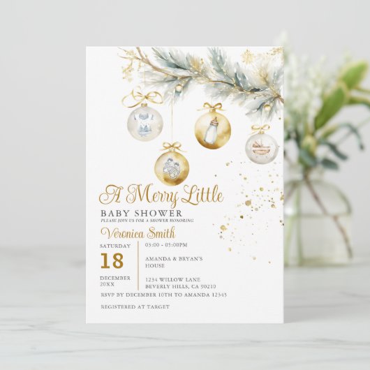 Kerst Een vrolijk klein Baby showers glazen bubbel Kaart (Staand voorkant)