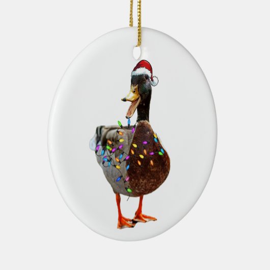 Kerst Eend met pet en verlichting Keramisch Ornament (Rechts)