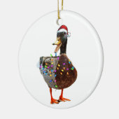 Kerst Eend met pet en verlichting Keramisch Ornament (Links)