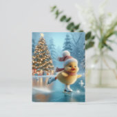 Kerst eendje schaatsen briefkaart (Staand voorkant)