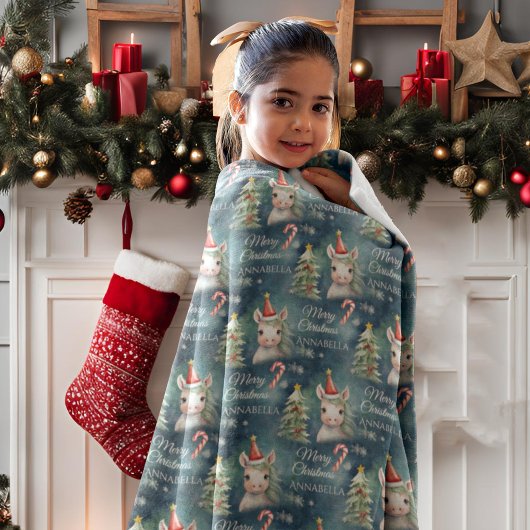 Kerst Eenhoorn Candy Cane Custom Fleece Deken