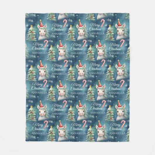 Kerst Eenhoorn Candy Cane Custom Fleece Deken (Voorkant)