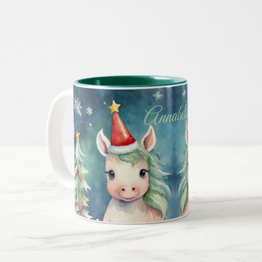 Kerst Eenhoorn Custom Holiday Tweekleurige Koffiemok (Voorkant links)
